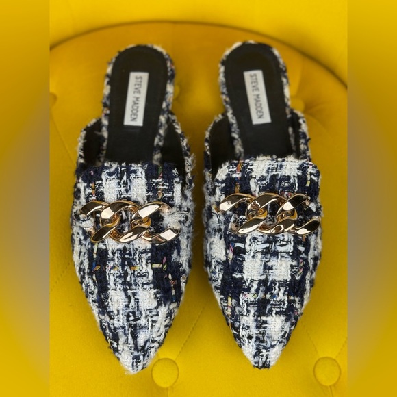 Steve Madden Blue and White Mules with Gold Accent Size 11M - Picture 1 of 11